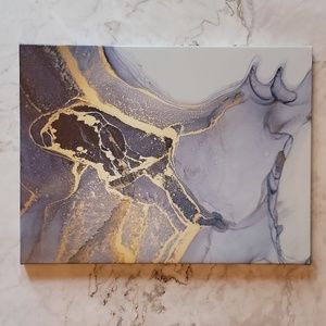 3 piece triptych wall art blue, white, and gold